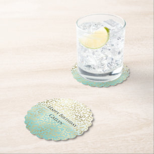 Dessous-de-verre En Papier Mint Aquarelle Ombre Glam Or Leopard