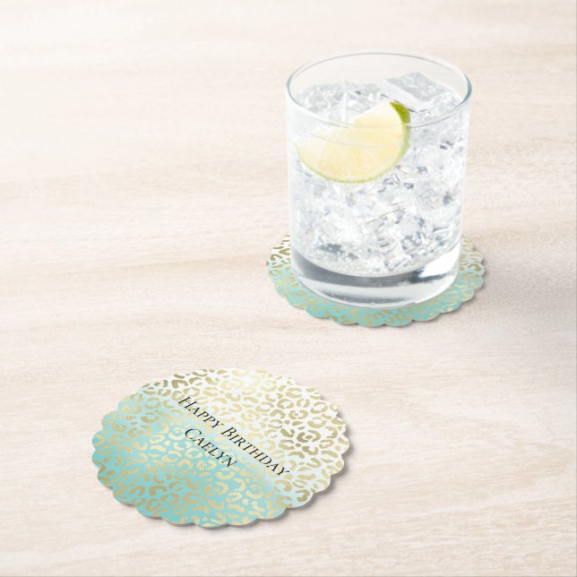 Dessous-de-verre En Papier Mint Aquarelle Ombre Glam Or Leopard (En situation)