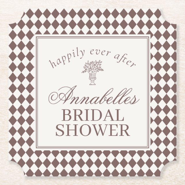 Dessous-de-verre En Papier Mocha Brown Harlequin Checkered Bridal Shower (Devant)