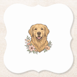 Dessous-de-verre En Papier Modèle de gravure vintage floral Golden Retriever_
