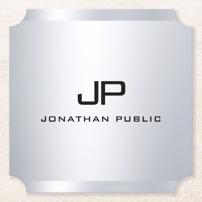 Dessous-de-verre En Papier Modèle de monogramme argenté faux aspect métallisé (Devant)