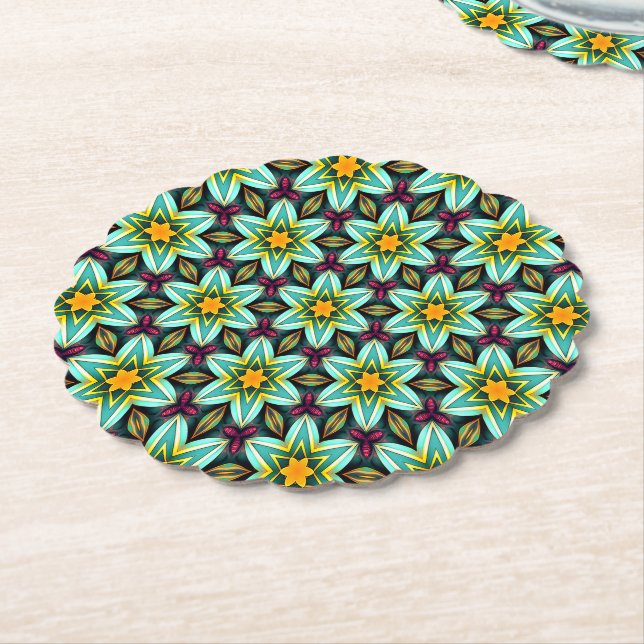 Dessous-de-verre En Papier Modèle Floral Étoiles Vertes (Incliné)