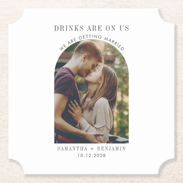 Dessous-de-verre En Papier Modern Save the Date Photo Mariage Faire-part (Devant)