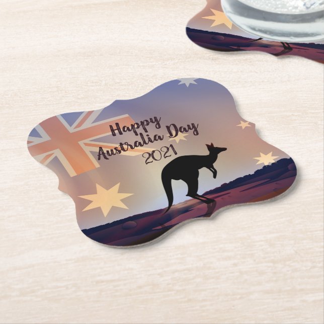 Dessous-de-verre En Papier Modifier le drapeau texte Kangaroo Australia Day (Incliné)