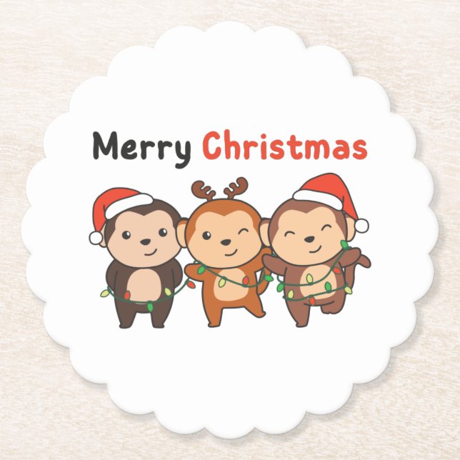 Dessous-de-verre En Papier Monkey Christma Animals Monkeys Merry Christmas (Devant)