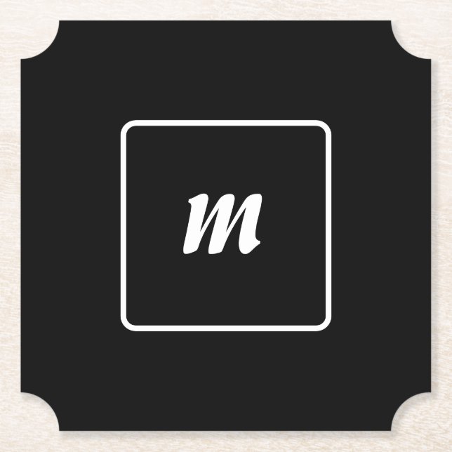 Dessous-de-verre En Papier Monogramme à rayures noires et blanches (Devant)