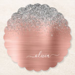 Dessous-de-verre En Papier Monogramme de Parties scintillant d'argent en méta<br><div class="desc">Rose Gold - Blush Pink and Silver Faux Foil Metallic Sparkle Parties scintillant brossé Métal Monogramme Nom Dessous de verre papier. Cela fait le cadeau parfait de remise de diplômes,  anniversaire,  mariage,  douche nuptiale,  anniversaire,  baby shower ou bachelorette pour quelqu'un qui aime le luxe glam et les styles chic.</div>