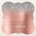 Dessous-de-verre En Papier Monogramme de Parties scintillant d'argent en méta<br><div class="desc">Rose Gold - Blush Pink and Silver Faux Foil Metallic Sparkle Parties scintillant brossé Métal Monogramme Nom Dessous de verre papier. Cela fait le cadeau parfait de remise de diplômes,  anniversaire,  mariage,  douche nuptiale,  anniversaire,  baby shower ou bachelorette pour quelqu'un qui aime le luxe glam et les styles chic.</div>