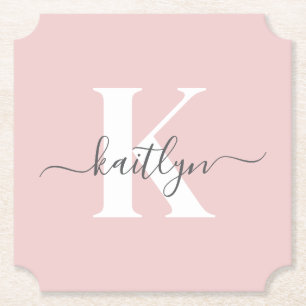 Dessous-de-verre En Papier Monogramme élégant rose poudré gris