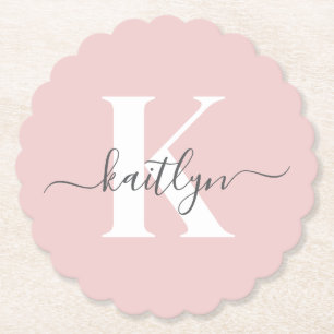 Dessous-de-verre En Papier Monogramme élégant rose poudré gris