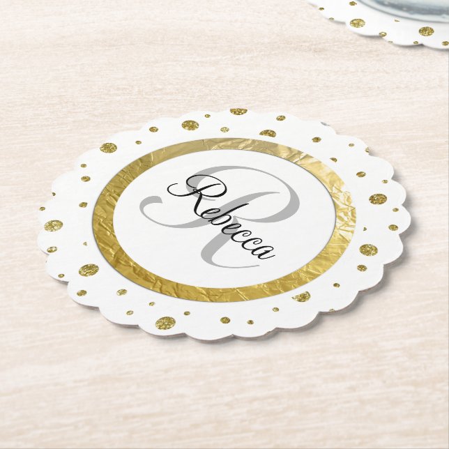 Dessous-de-verre En Papier Monogramme Gold Confetti (Incliné)