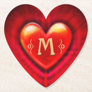 Dessous-de-verre En Papier Monogramme initial sur mesure du coeur rouge Desso