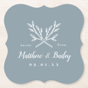 Dessous-de-verre En Papier Monogramme Mariage de branches rustiques Dusty B