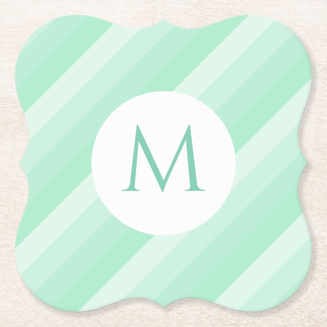 Dessous-de-verre En Papier Monogramme moderne tendance Modèle Mint Green Stri (Devant)