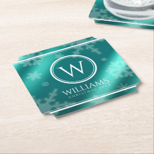 Dessous-de-verre En Papier Monogramme Nom Flocons de Neige en Papier Aluminiu