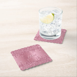 Dessous-de-verre En Papier Monogramme Parties scintillant à séchage rose méta