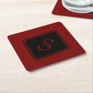 Dessous-de-verre En Papier Monogramme rouge et noir de fines bandes verticale