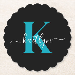Dessous-de-verre En Papier Monogramme Turquoise noir moderne