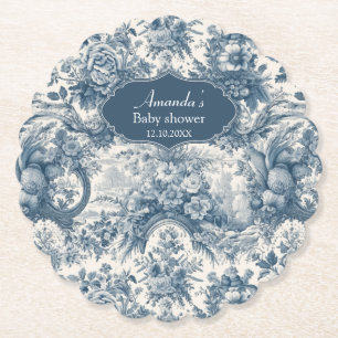 Dessous-de-verre En Papier monogramme vintage fleuri Blue toile de jouy