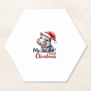 Dessous-de-verre En Papier Moo Deng Baby Hippo Mon premier Noël mignonne Père