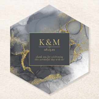 Dessous-de-verre En Papier Moody Ink Charcoal Gold Abstrait ID988