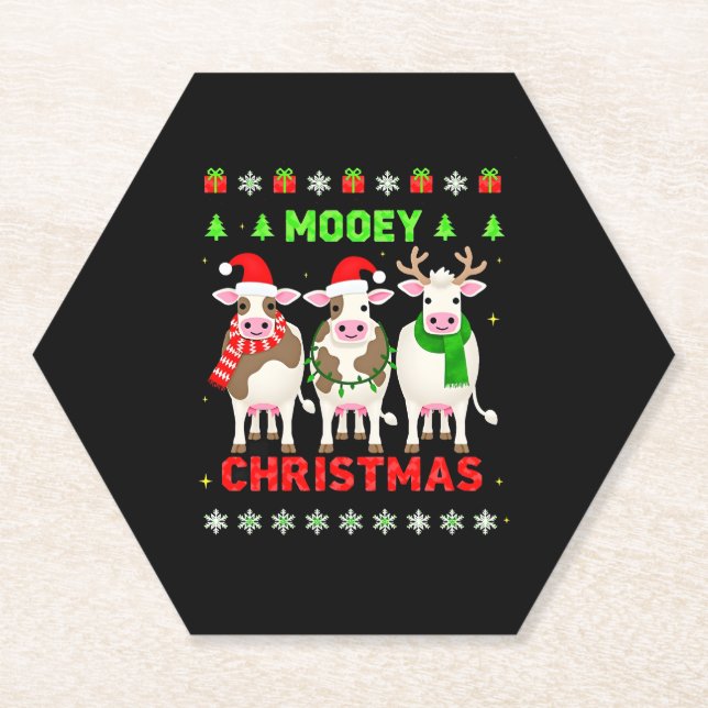 Dessous-de-verre En Papier Mooey Christmas Cow Christmas Ugly Sweater Pajama  (Devant)