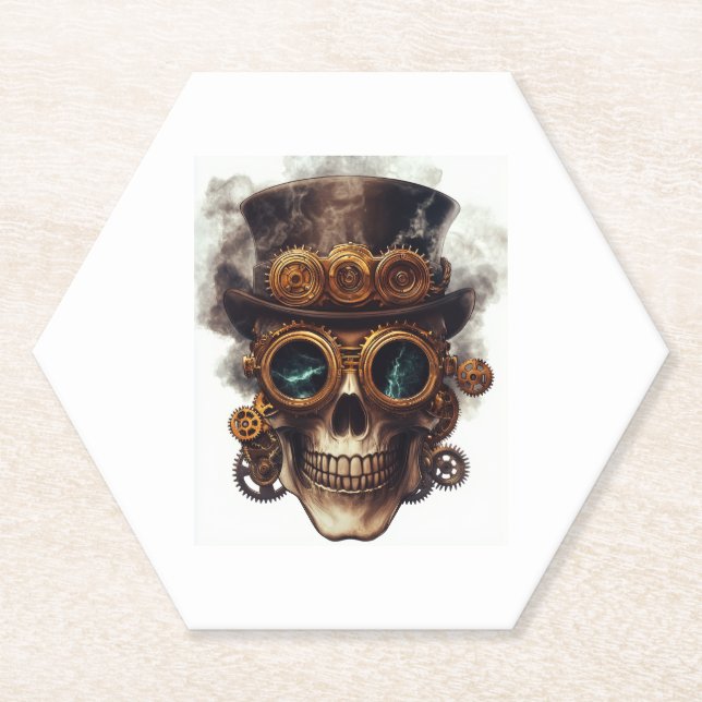 Dessous-de-verre En Papier Moteur crâne Steampunk (Devant)