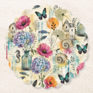 Dessous-de-verre En Papier Motif aquarelle botanique côtier coloré