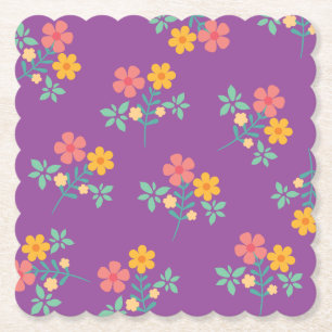 Dessous-de-verre En Papier Motif de bouquet Retro Daisy en violet
