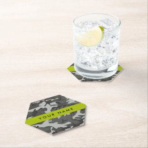 Dessous-de-verre En Papier Motif de camouflage gris, Votre nom, Personnaliser