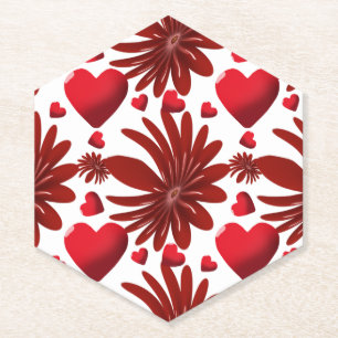 Dessous-de-verre En Papier Motif de cœur floral rouge esthétique fleur romant