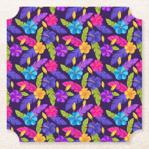 Dessous-de-verre En Papier Motif de feuilles et fleurs tropicales-23857