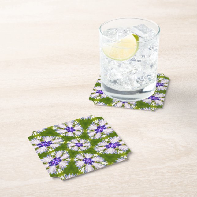 Dessous-de-verre En Papier Motif de fleurs blanches (En situation)