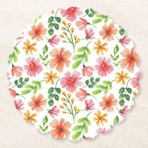Dessous-de-verre En Papier Motif de fleurs roses à l'aquarelle