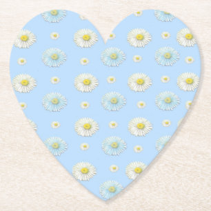 Dessous-de-verre En Papier Motif de marguerite blanche sur cœur bleu clair