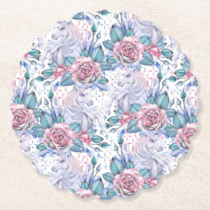 Dessous-de-verre En Papier Motif de rose de rose et de bleu