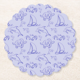 Dessous-de-verre En Papier Motif d'une ligne d'animal marin et voilier