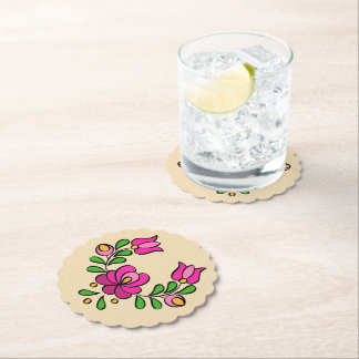 Dessous-de-verre En Papier Motif hongrois de broderie, "Matyó" - rose