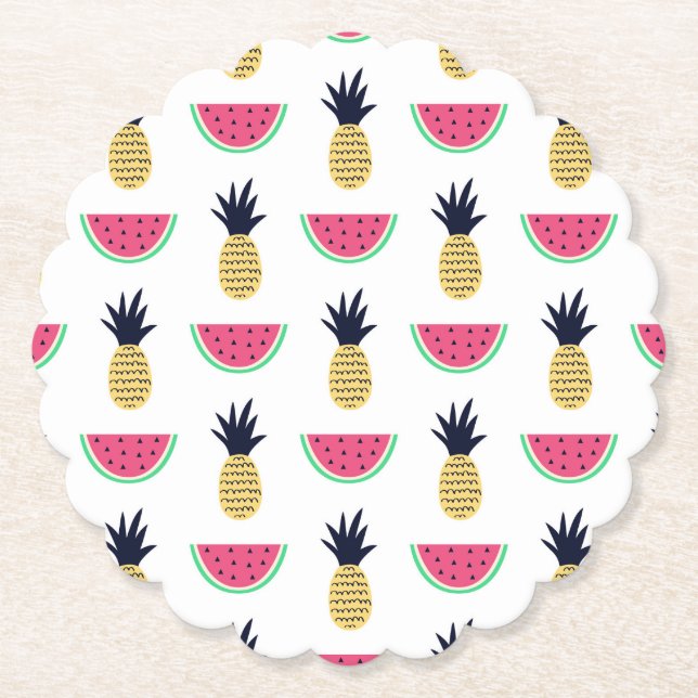 Dessous-de-verre En Papier Motif mignon de griffonnage d'ananas et de (Devant)