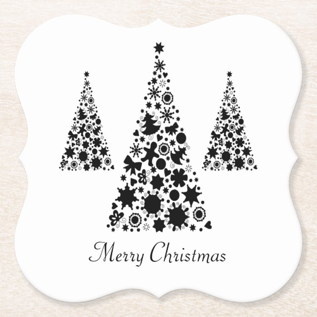Dessous-de-verre En Papier Motif moderne Black Christmas Tree sur blanc (Devant)