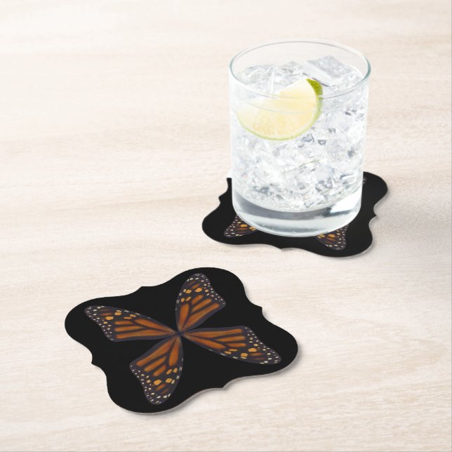 Dessous-de-verre En Papier Motif Monarch Butterfly Wings (En situation)