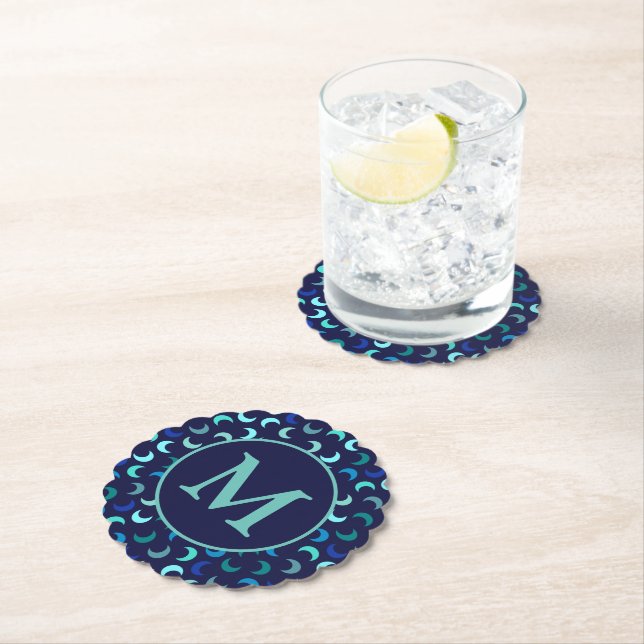 Dessous-de-verre En Papier Motif Monogram Blue New Moon (En situation)