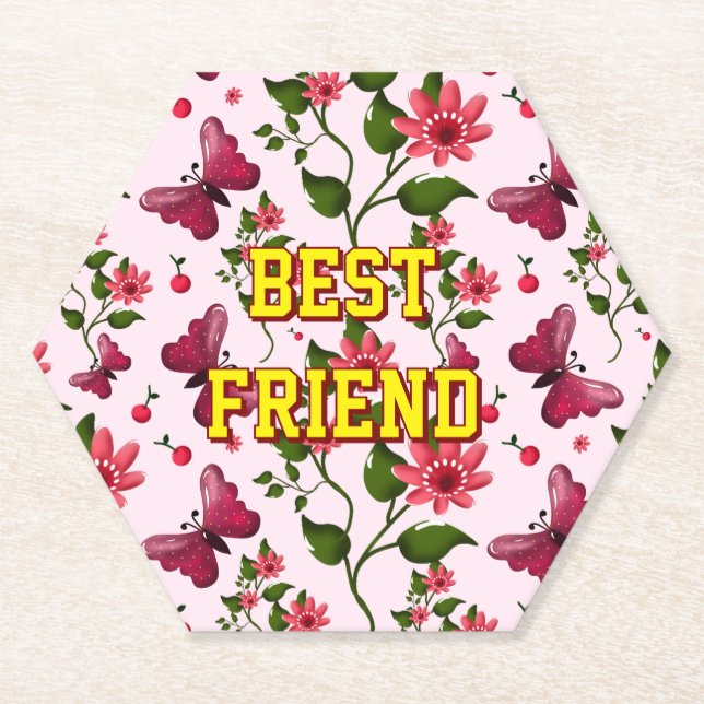 Dessous-de-verre En Papier Motif papillon floral personnalisé et sur mesure  (Devant)