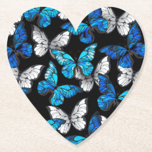 Dessous-de-verre En Papier Motif sans couleur foncée avec papillons bleus Mor