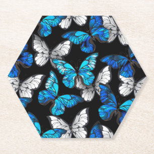 Dessous-de-verre En Papier Motif sans couleur foncée avec papillons bleus Mor