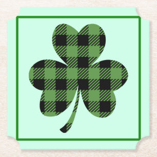 Dessous-de-verre En Papier Motif Trèfle Irlandais Carreaux Buffalo Vert-61104