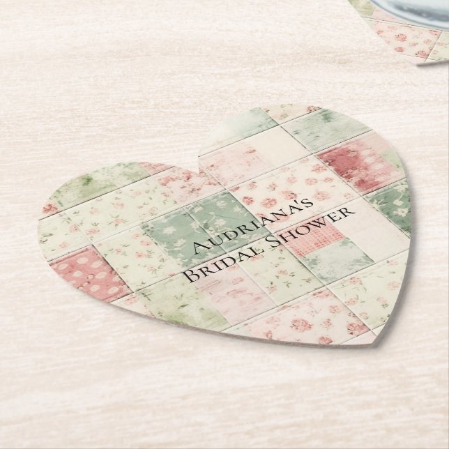 Dessous-de-verre En Papier Motifs de courtepointes floraux rose pastel de sty (Incliné)