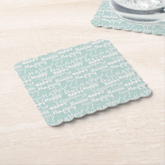 Dessous-de-verre En Papier Mots Heureux Bleu (Incliné)