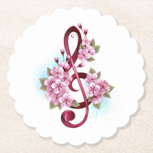Dessous-de-verre En Papier Musical treble clef notes with sakura flowers
