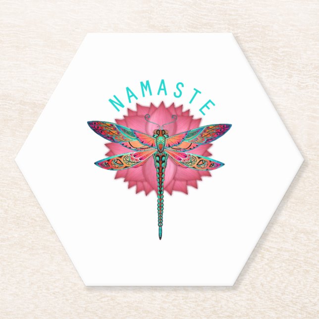 Dessous-de-verre En Papier Namaste Lotus Dragonfly Yoga (Devant)